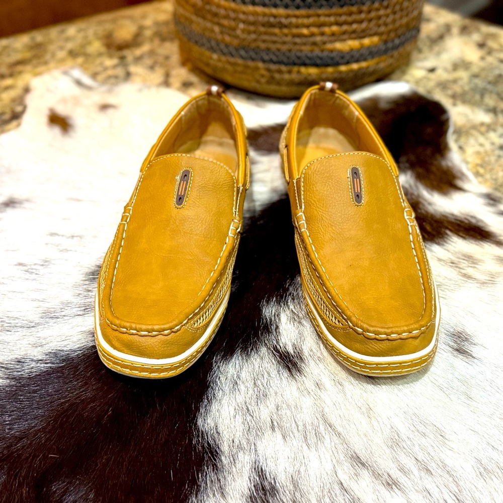 Men's Slip-On Loafers in Mustard Brown - Casual Leather Driving Shoes